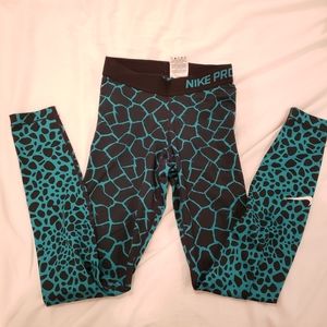 Teal and Black Nike Pro Tights